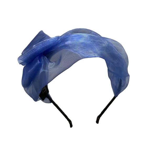Xinwanna Women Headband Thin Bowknot Mesh Yarn Decor Lightweight Hairband Bright Colors Wide Hair Hoop Hair Accessories (Blue)
