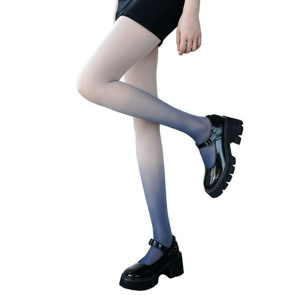 Xinwanna Women Pantyhose Gradient Contrast Color High Elasticity Skinny Thin Soft Breathable Candy Color Anti-slip Cosplay Performance Tights Long Socks (Navy Blue,One Size)