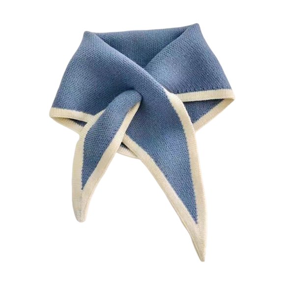 Xinwanna Women Scarf Patchwork Color Piercing Wrapped Short Scarf Fake Collar Winter Outdoor Cycling Wrap Around Scarf (Blue)