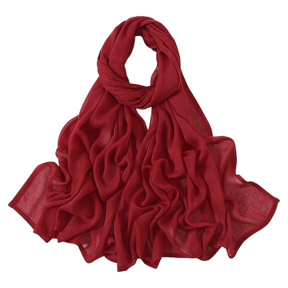 Xinwanna Women Scarf Solid Color Wide Edge Design Thin Scarf Breathable Shawl Versatile Head Wrap Stylish Accessory (Wine Red)