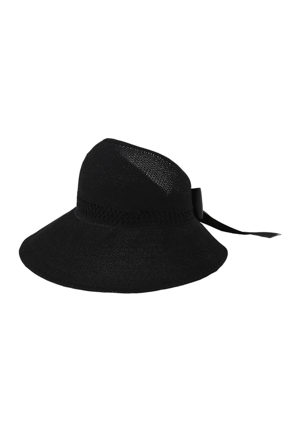 Xinwanna Women Sun Visor Hat with Bow Decor Wide Brim Empty Top Design Adjustable Floppy Hat Outdoor UV Protection Foldable Hat (Black)