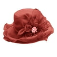 thumbnail image 1 of Xinwanna Women Top Hat Elegant Organza Flower Hat Wide Brim Outdoor Beach Hat Foldable Sun Hat Evening Retro Style Party Banquet Clothing Accessories (Wine Red), 1 of 13