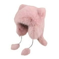 thumbnail image 1 of Xinwanna Women Winter Hat Thick Faux Fur Ear And Tail Decor Cartoon Racoon Solid Color Ear Protecting Windproof Lei Feng Cap for Skiing Snowboarding Hiking (Pink), 1 of 13