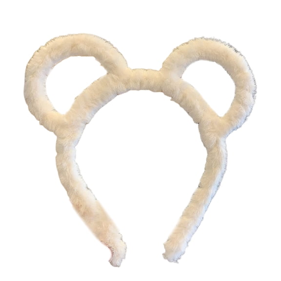 Xinwanna Women Winter Thick Plush Headband Round Bear Ears Makeup Hair Hoop Elastic Candy Color Headgear Hair Accessories (Beige)