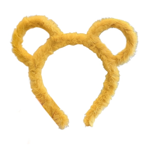Xinwanna Women Winter Thick Plush Headband Round Bear Ears Makeup Hair Hoop Elastic Candy Color Headgear Hair Accessories (Yellow)