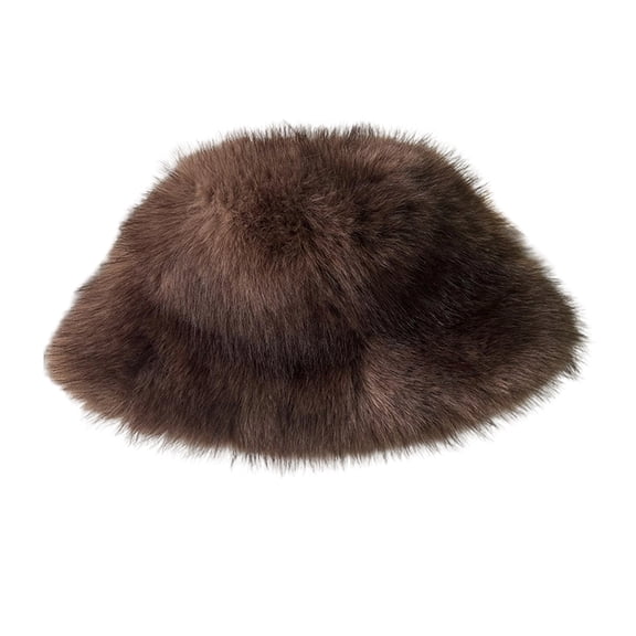 Xinwanna Women's Fuzzy Faux Fur Bucket Hat Winter Plush Furry Ladies Hat Fluffy Sherpa Fisherman Cap for Cold Weather (Coffee)