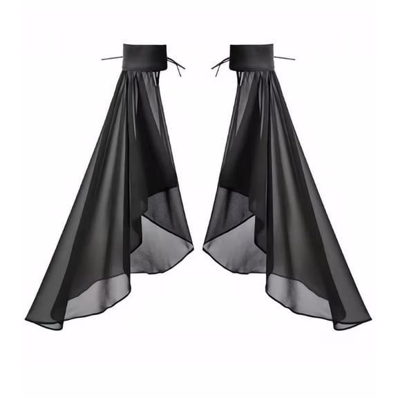 Xinwanna Women's Long Tulle Sleeves Detachable Gothic Chiffon Gloves for Halloween Medieval Wedding Party Renaissance Costume Accessories (Black,One Size)