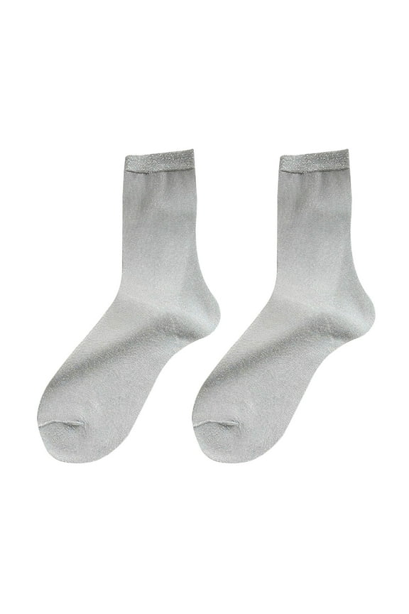 Xinwanna Women's Sheer Glitter Crew Socks Metallic Shimmer Shiny Sparkly Socks Breathable Thin Ankle Socks for Ladies Girls (Silver)