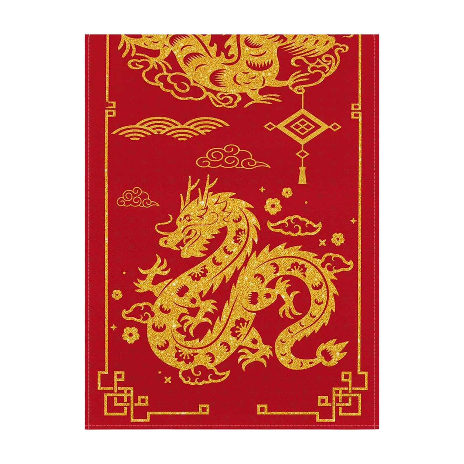 Xinwennn 2024 Chinese Zodiac Dragon Table Runner For Spring Festival