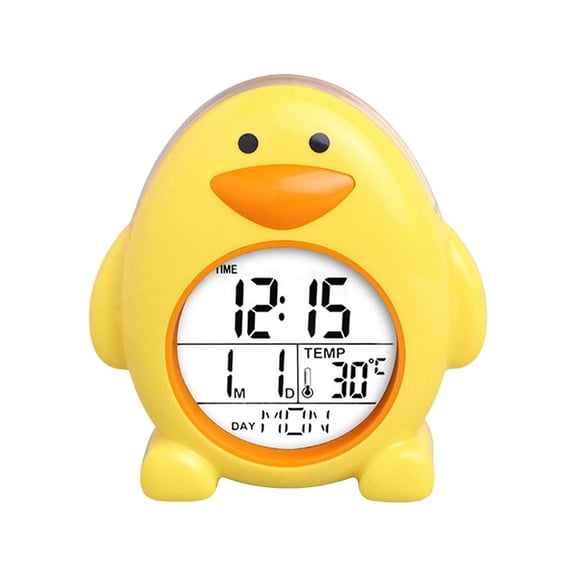 Xinyat Cute Penguin Alarm Clock Yellow, Kids Clock for Bedroom Small Desk Clock in Penguin Shape, Bedroom Alarm Clock with Perpetual Calendar and Temperature Display