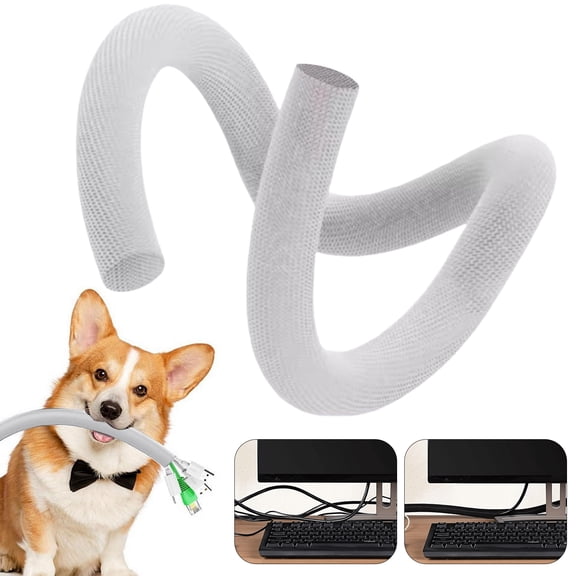 Xinyat Dog and Cat Pet Cord P-rotector 8ft(2M) Dog And P-rotector Cable Sleeve For Easy Management Cables From Chewing Used to Organize and Fix The White