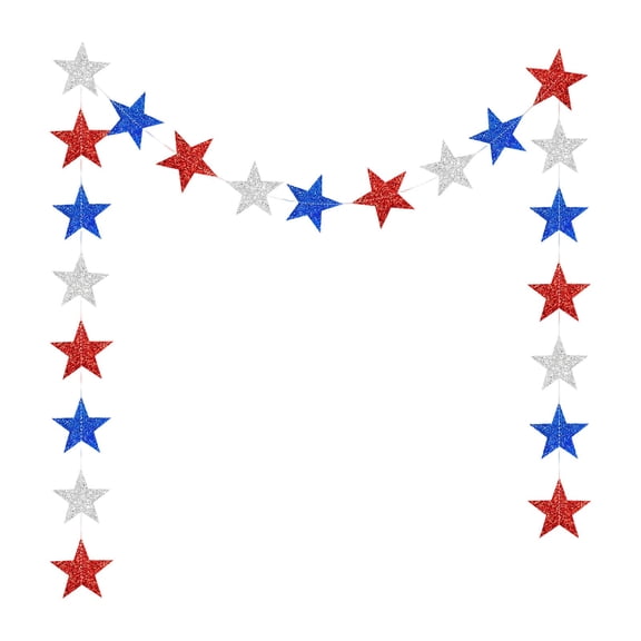 Xinyat Patriotic Star Garland Banner Streamers Red White and Blue - 8 FT 1 Strands - Patriotic Decorations for 4th of July, Independence Day, Labor Day, Veterans Day, Memorial Day