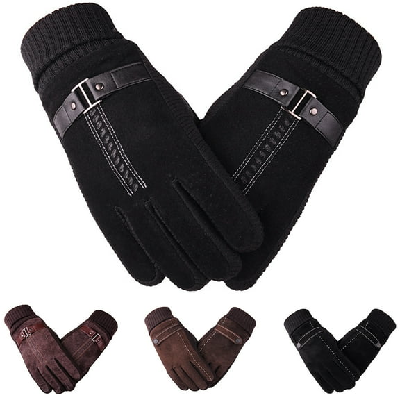 Xinyolin 1 Pair Breathable Cycling Gloves Cold Proof Faux Leather Winter Gloves With Anti Slip Particles for Men