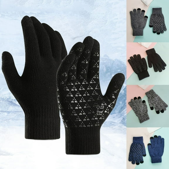 Xinyolin 1 Pair Outdoor Gloves Knitted Plush Full Fingers Winter Gloves for Skating