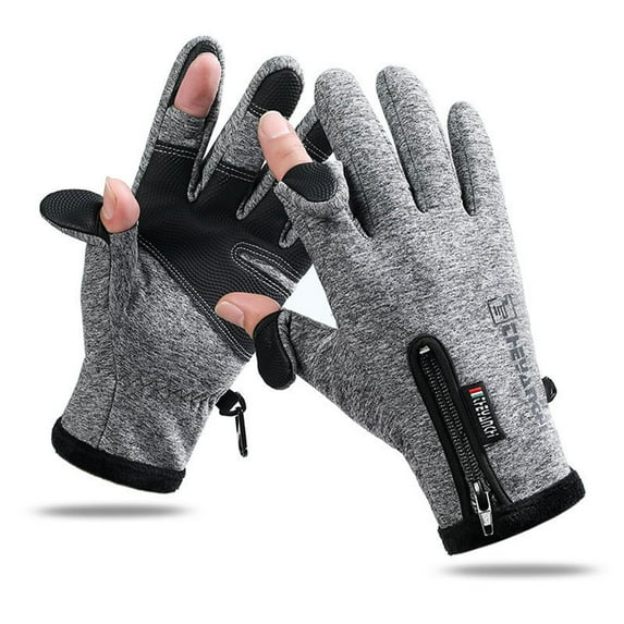 Xinyolin 1 Pair Wear resistant Cycling Gloves Warm Fleece Zipper Dual 2 cut Fingers Gloves for Outdoor