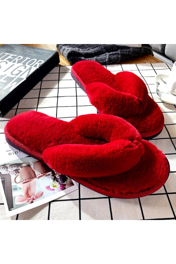 1 Pair Women Slippers Thicken Furry Plush Practical Winter Flip Flops for Home
