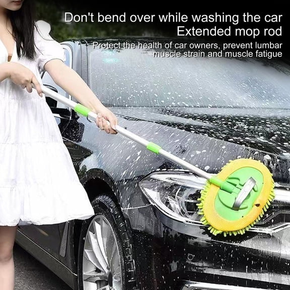 Xinyolin 2-In-1 Car Wash Brush Car Wash Mop with Long Handle Kit Three Section Long Handle Car Wash Mop Scratch-Free Cleaning Brush Set