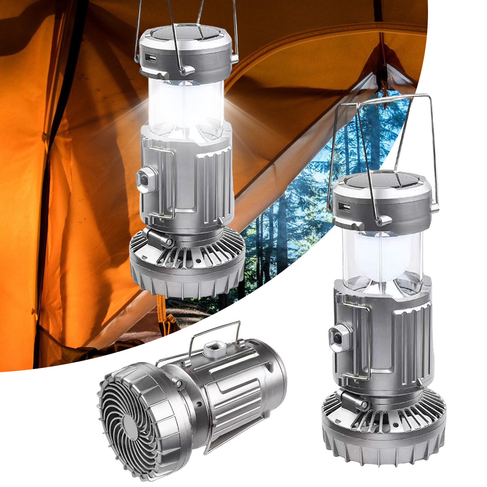 Xinyolin 2-in-1 Fan Light Waterproof Solar LED Camping Lamp with Fan Portable Rechargeable Light Multifunctional Fan for Ourdoor Camping