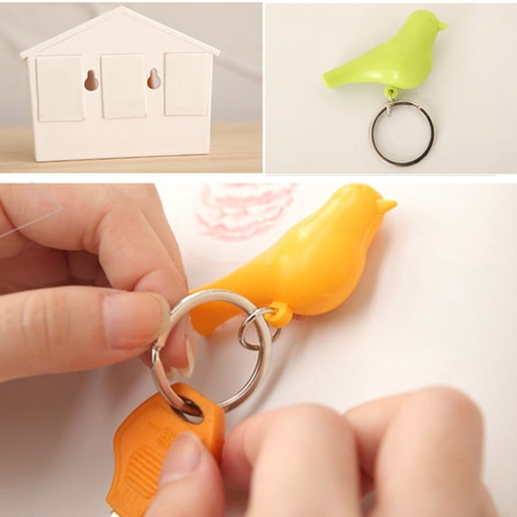 Xinyolin 2Pcs Bird Keychain + 1Pc Sparrow Birdhouse Wall Mount Key Ring Holder