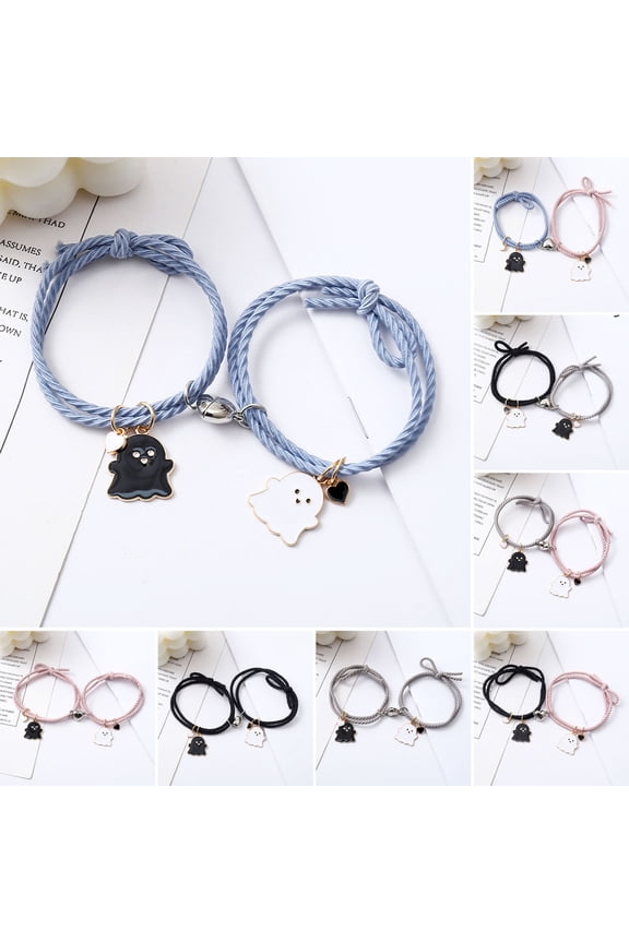 2Pcs Elastic Rope Love Heart Magnet Suction Bracelet Halloween Ghost Pendant Couple Bracelet Men Women Jewelry Gift