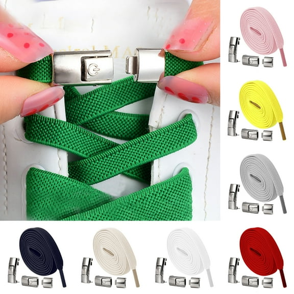Xinyolin 2Pcs No Tie Shoelaces Heavy Duty Quick Release Press Lock Lazy Shoe Lace with Metal Lock Buckle for Kids Adults Elderly