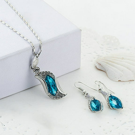 Xinyolin 2Pcs/Set Exquisite Workmanship Noble Necklace Earrings Set - Beautiful Shining Faux Crystal Pendant Necklace Hook Earrings Jewelry Accessory