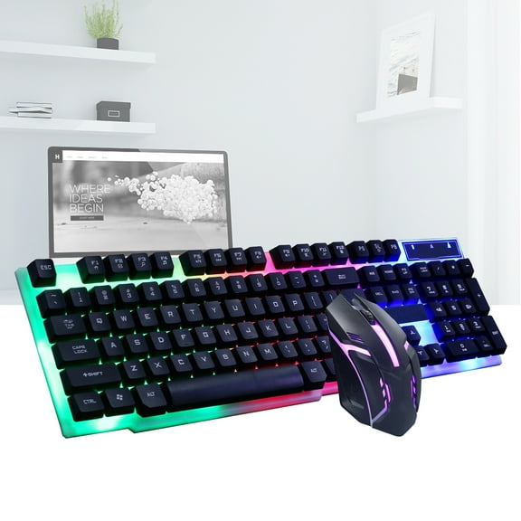 Xinyolin 2Pcs/Set GTX300 Keyboard Mouse Wired Colored Backlight Plastic Gaming Keyboard Set for Computer