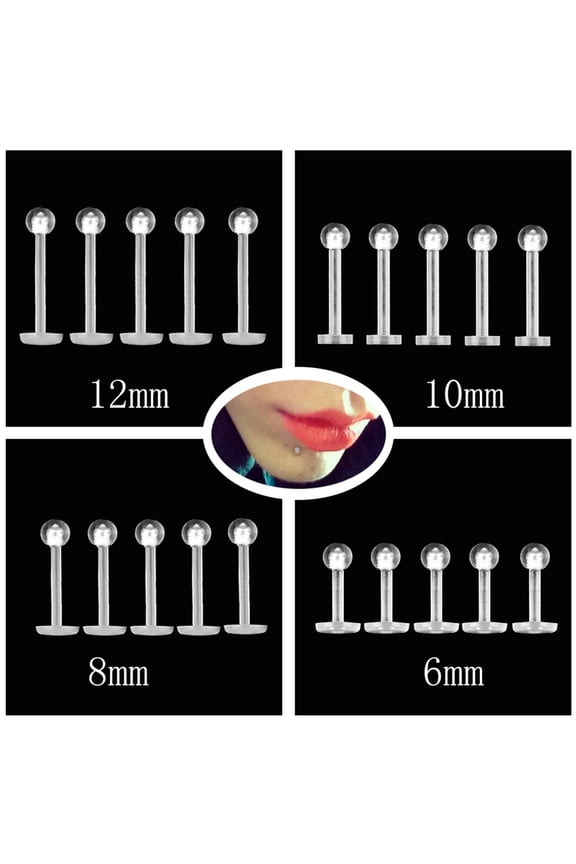 5Pcs Unisex Clear Round Nose Ear Lip Chin Ring, Stud Bar Body Piercing Jewelry