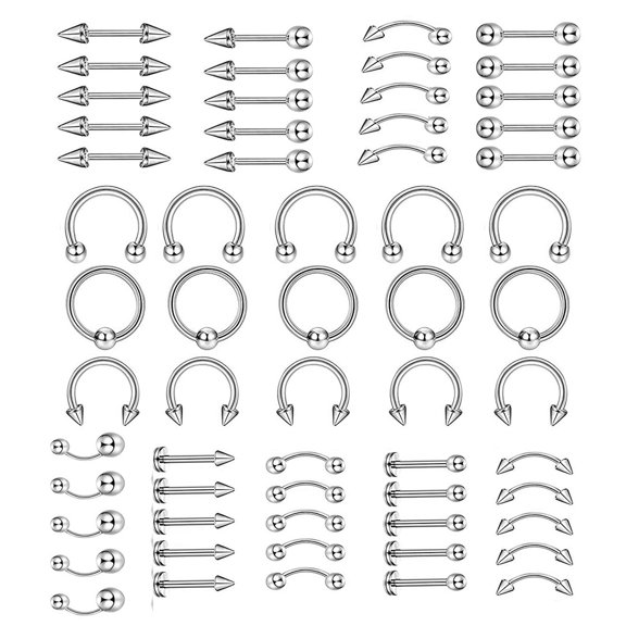 Xinyolin 60Pcs Unisex Stainless Steel Lip Nail Eyebrow Stud Nose Ring Piercing Set