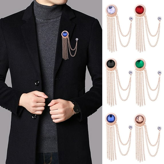 Xinyolin Badge Pin Sparkling Chain Electroplating Ornamental Vintage Dress Up Colorfast Men Suit Tassel Lapel Pin Jewelry Accessory