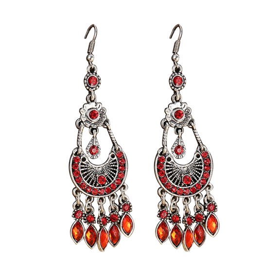 Xinyolin Bohemian Rhinestone Crescent Moon Long Fringe Hook Earrings Women's Jewelry
