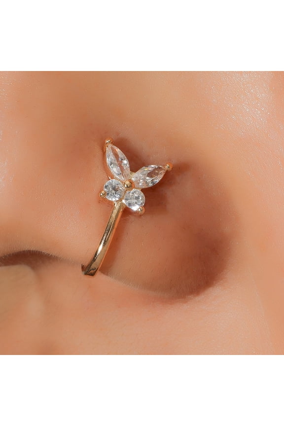 Butterfly Rhinestones Nose Ring - Simple Electroplating Nose Cuff Jewelry