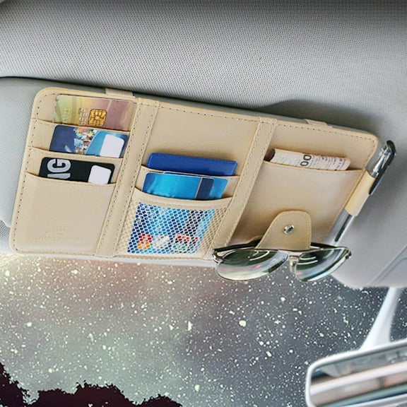 Xinyolin Car Sun Visor Organizer - Space Saving Multi-function Faux Leather Visor Card Document Storage Pocket for SUV