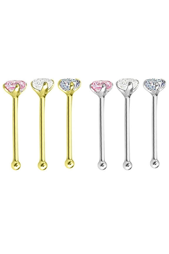 Cubic Zirconia Stainless Steel Nose Studs, Women's 3Pcs/Set Body Piercing Jewelry