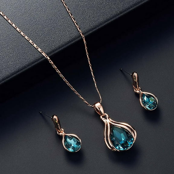 Xinyolin Cubic Zirconia Water Drop Pendant Necklace Ear Stud Earrings Women's Jewelry Set