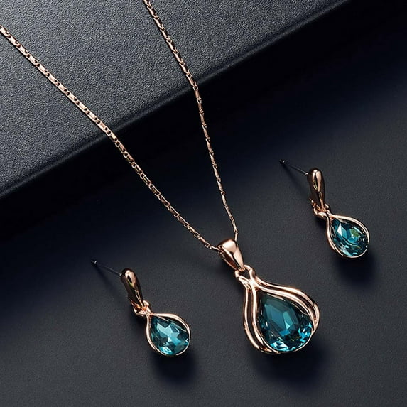 Xinyolin Cubic Zirconia Water Drop Pendant Necklace Ear Stud Earrings Women's Jewelry Set