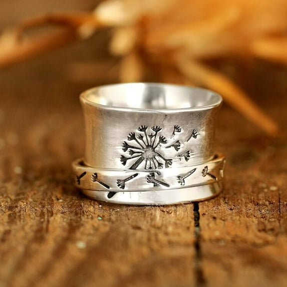 Xinyolin Dandelion Flower Spinner Vintage Women's Ring - Fashion Appearance Wedding Party Accessory