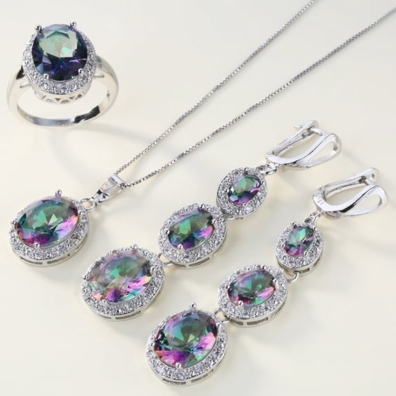Xinyolin Elegant Multicolor Faux Topaz Pendant Set, 3Pcs Necklace Fashion Jewelry for Women