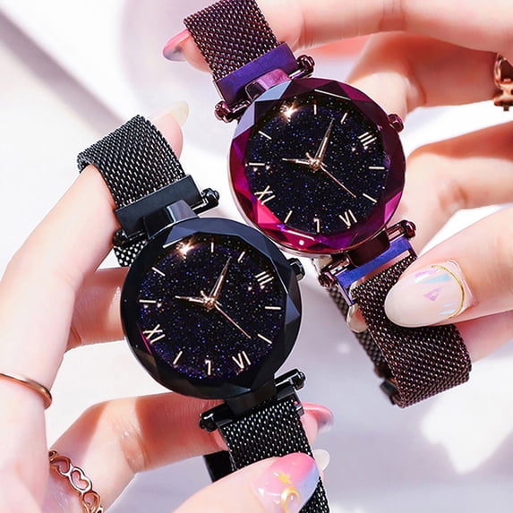 Xinyolin Elegant Starry Mesh Band Quartz Watch, Women's Daily Life Wrist Watch
