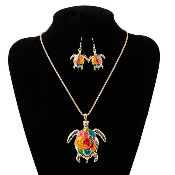 Xinyolin Enamel Turtle Pendant Chain Necklace Hook Earrings Women's Jewelry Set