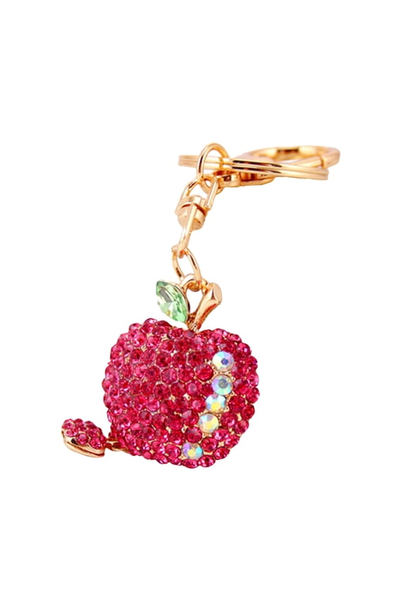 Fashion Cute Rhinestone Apple Keyring Alloy Car Key Chain, Purse Bag Decor Gift