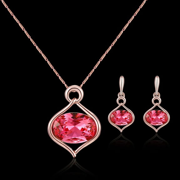 Xinyolin Fashion Oval Rhinestone Pendant Necklace, Women's Ear Stud Earrings Jewelry Set