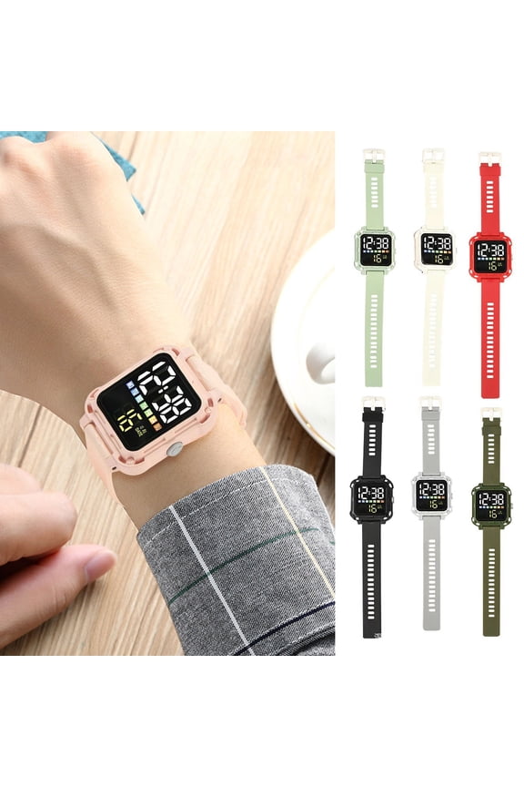 Fashion Watch LED Sports Watch Waterproof Silicone Strap Wristwatch with Bright Display Square Dial for Students