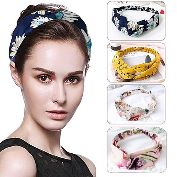 Xinyolin Fashion Women Flower Print Cross Knotted Headband Hair Band Elastic Headwear
