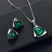 Xinyolin Faux Gemstone Triangular Pendant Necklace, Ear Stud Earrings Women Jewelry Set