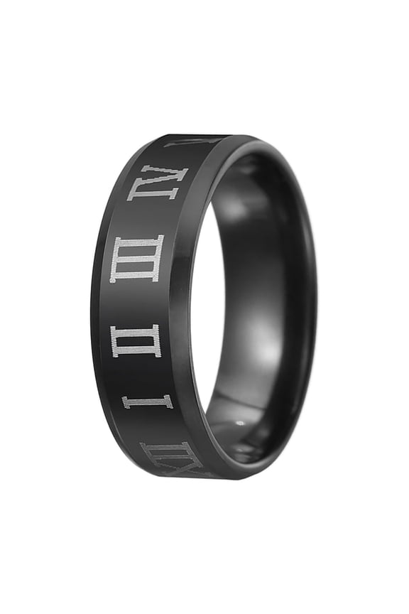 Finger Ring Luxury Jewelry Gift Stainless Steel Roman Number Print - Men's Band for Prom