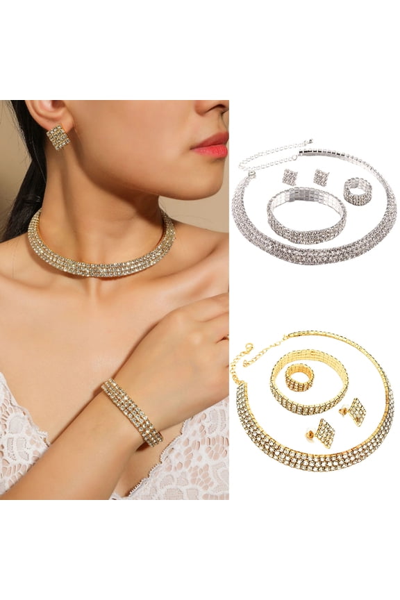Geometric Rhinestones Jewelry Set - Shining Bright Luster Set for Wedding
