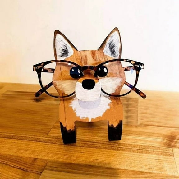 Xinyolin Glasses Display Stand Heavy Duty Wooden Cute 3D Fox Dog Animal Eyewear Reading Eyeglass Show Holder Home Use