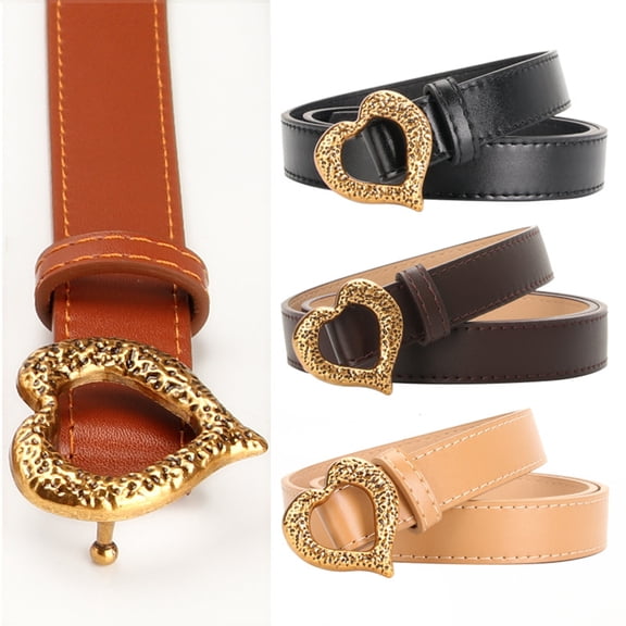 Xinyolin Heart Buckle Belt Faux Leather - Metal Heart Buckle Waistband for Lady