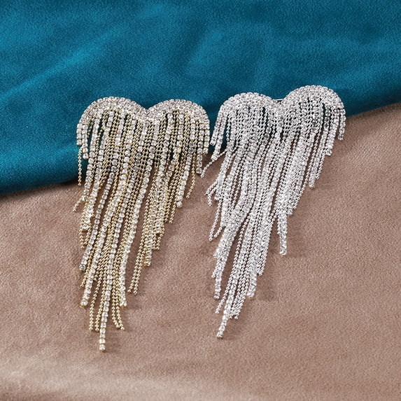Xinyolin Heart Tassels Brooch Golden/Silver Color Elegant DIY Clothing Accessories Sparkling Rhinestone Women Tassels Pin for Wedding